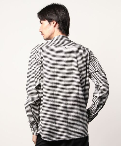 DANTON 長袖シャツ 42 ホワイト ネイビー 未使用品 DANTON ダントン ラウンドカラー プルオーバーシャツ
