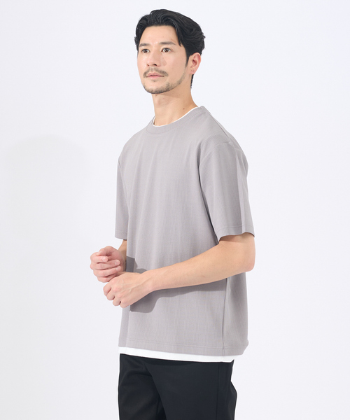 ABAHOUSE GRAY tシャツ 「レイヤード」ストライプ ジャガード
