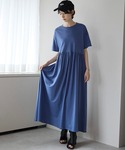 ワンピース 半袖 ギャザーフレアマキシカットワ...の詳細画像4