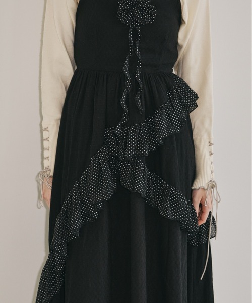 ワンピース dot × rose corsage cami onepiece / コサージュ付きドット