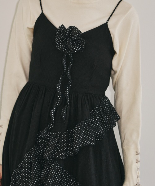 ワンピース dot × rose corsage cami onepiece / コサージュ付きドット