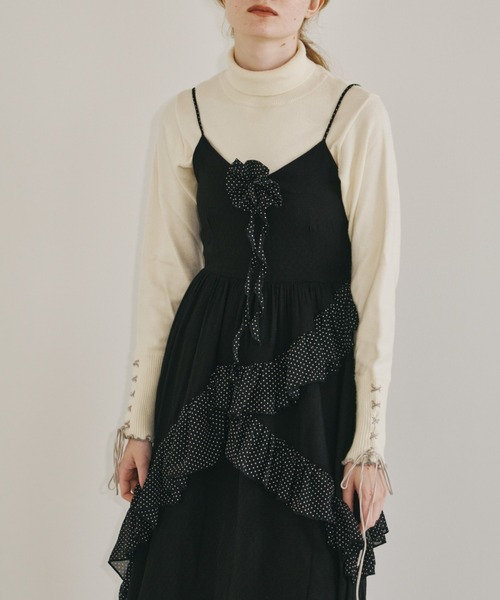 ワンピース dot × rose corsage cami onepiece / コサージュ付きドット