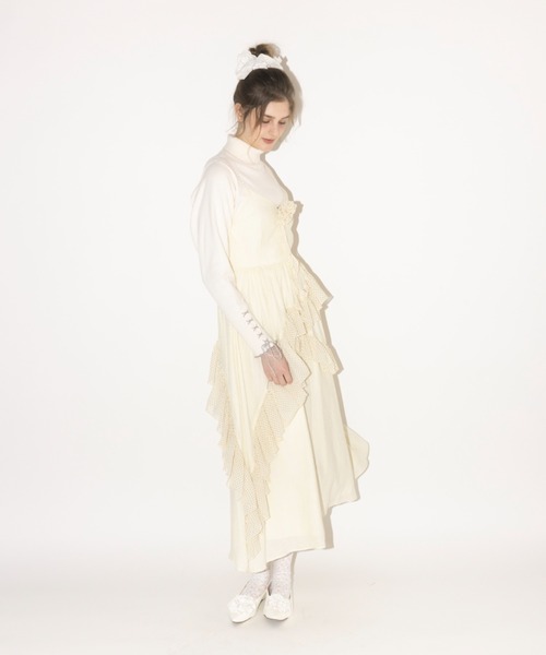 ワンピース dot × rose corsage cami onepiece / コサージュ付きドット