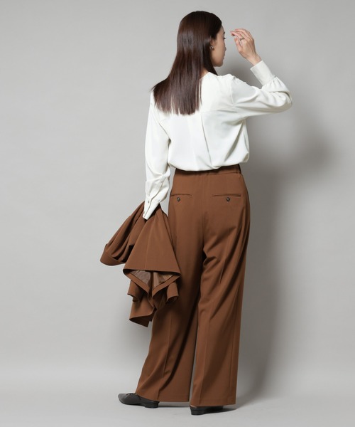 【美品】  NOWOS / ノーウォス | V-neck blouse コットン Vネック ブラウス シャツ | ブラウン | レディース 楽天市場】ブラウス レディース とろみシリーズ Vネック セットアップ