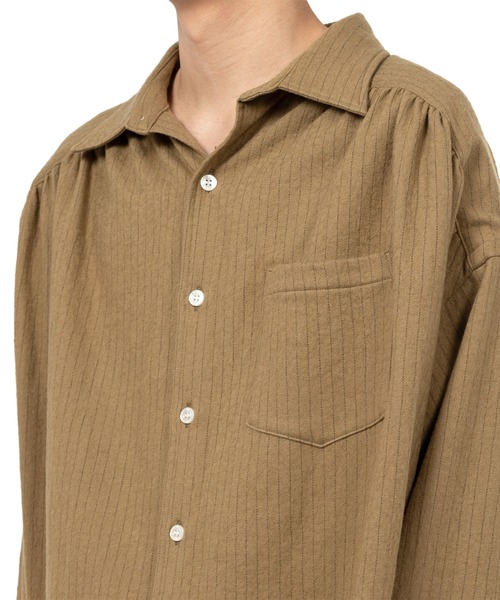 KAMIYA シャツ Pinstripe Back Gathered Shirt メンズ : ZOZOTOWN