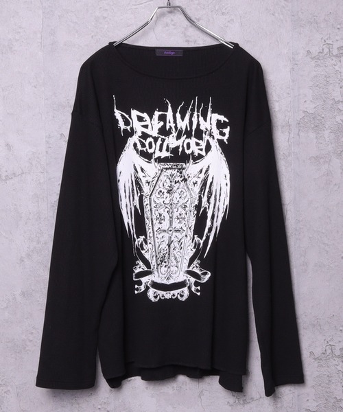 Amilige（アミリージュ） tシャツ ワッフルコウモリプリントトップス