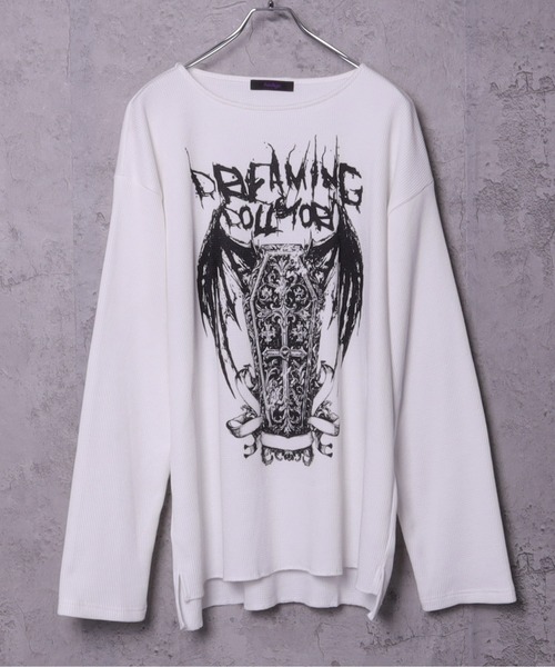 Amilige（アミリージュ） tシャツ ワッフルコウモリプリントトップス