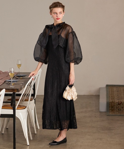 【美品】BONLECILL noirリボンボレロ＆レースキャミドレス BONLECILL noir ドレス 「BONLECILL noir」2wayビッグリボンシアー