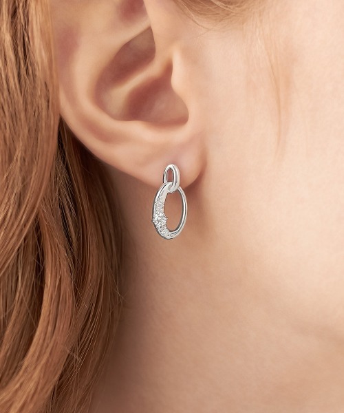 4℃ ヨンドシー ピアス 2連フープ ジルコニア シルバー 新品未使用 Canal4℃（カナルヨンドシー） ピアス 「Winter Collection」シルバー