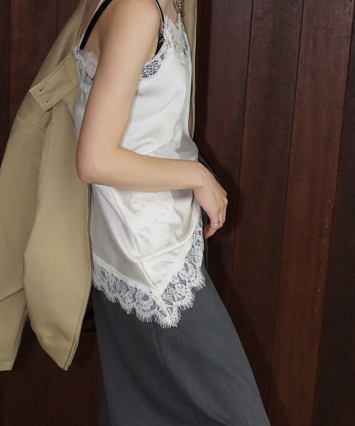 chuclla（チュクラ） キャミソール レーストリムサテンキャミソール