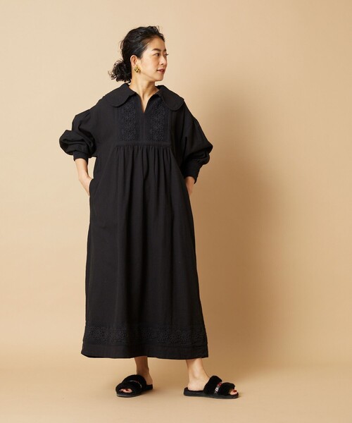 「Freada」 長袖ワンピース フリ- ブラック レディース_画像4