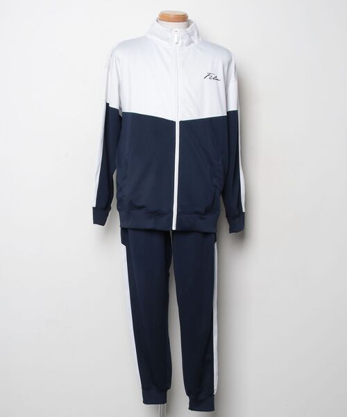 フィラ　レースのセットアップ　ネイビー FILA（フィラ） セットアップ とろみポンチ ジップパーカージョガー
