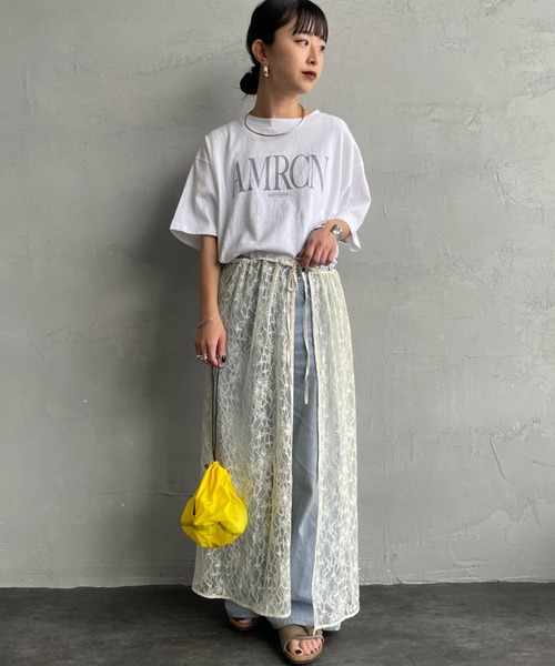 AMERICANA（アメリカーナ） tシャツ 別注 AMRCN ロゴプリント Tシャツ