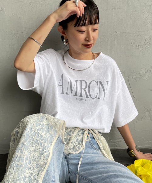 AMERICANA アメリカーナ AMRCN Tシャツ ホワイト AMERICANA/アメリカーナ】AMRCN Tシャツ（Tシャツ/カットソー