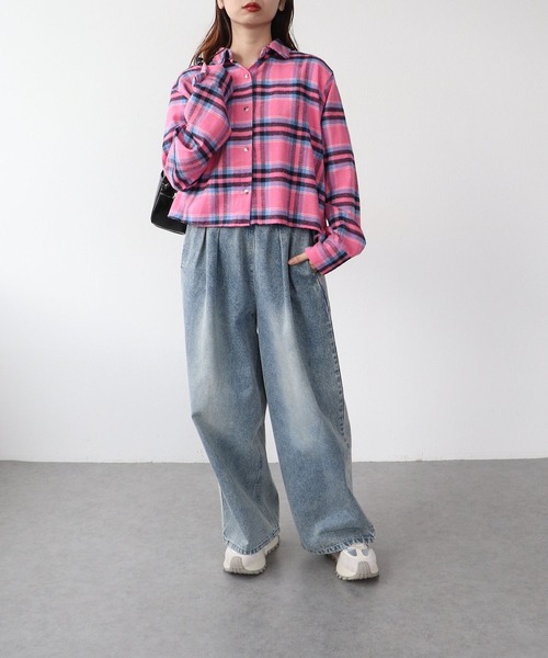 【極美品】Leilian　コンビシャツカットソー　マドラスチェック　大きいサイズ Cepica（セピカ） ブラウス シャツ マドラスチェック柄シャツ