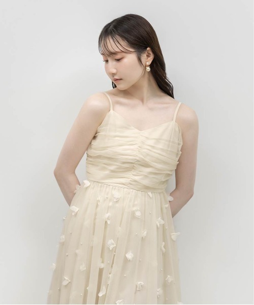 RANDA 3Dフラワー刺繍チュールキャミドレス グレー マキシワンピース 美品 RANDA（ランダ） ワンピース 「Flower Collection」3Dフラワーチュール