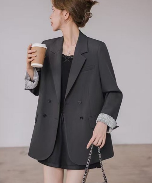 ジャケット テーラードジャケット 袖レース切り替えオーバーサイズ