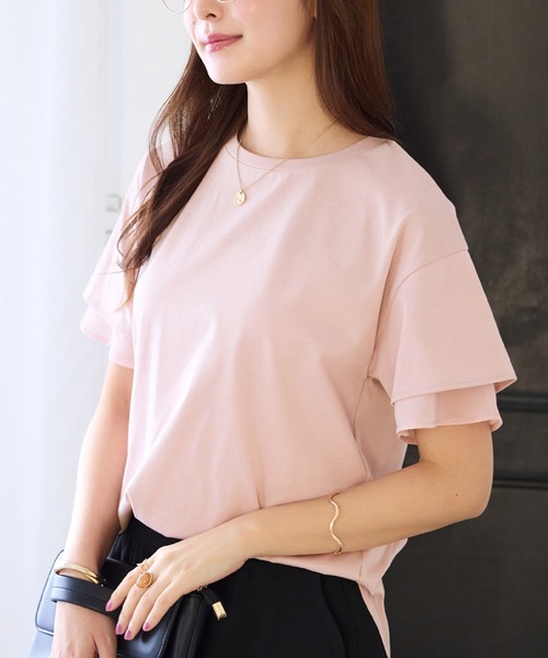 alotta（アロッタ） tシャツ 1枚マスト！袖口シフォンフレアスリーブT 