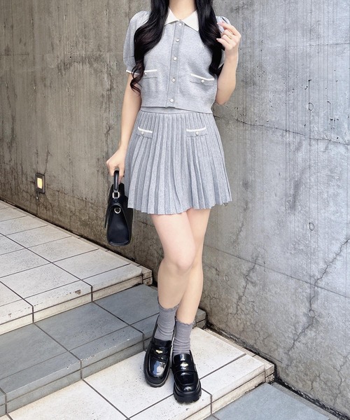 INGNI（イング） セットアップ 配色胸刺繍襟付ニットカーディガン＋