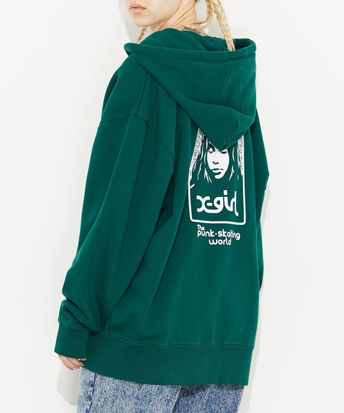 「X-girl」 ジップアップパーカー M グリーン レディースの画像