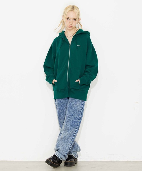 「X-girl」 ジップアップパーカー M グリーン レディースの画像