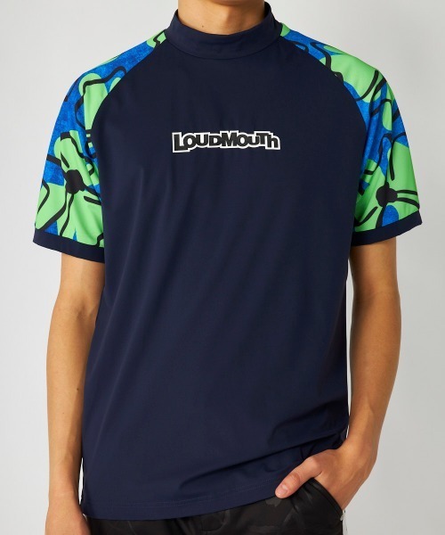 シャツ 半袖 「Loudmouth:ラウドマウス」切替ストレッチモックネック