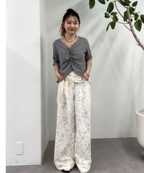 tシャツ 「4色展開/柔らかリブ素材」半袖ギャザーリブカーディガン レディースの画像