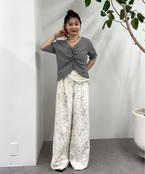 tシャツ 「4色展開/柔らかリブ素材」半袖ギャザーリブカーディガン レディースの画像
