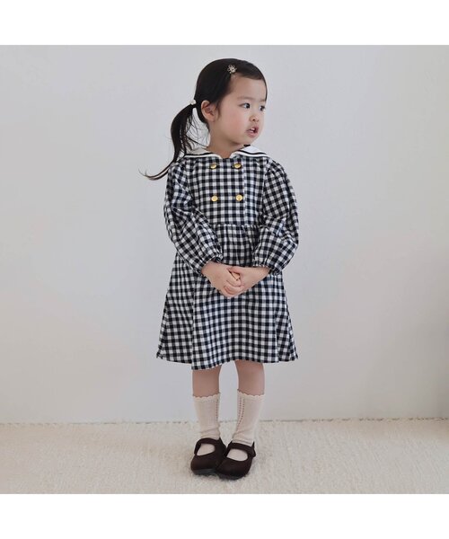 「apres les cours」 「KIDS」長袖ワンピース 110 ブラック キッズ_画像2