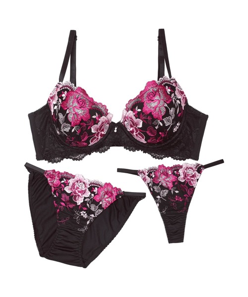 【専用】  ブラジャーショーツ3点セット 黒・ピンク ブラジャー ショーツセット 「華やかに咲く、ご褒美ランジェリー」「3