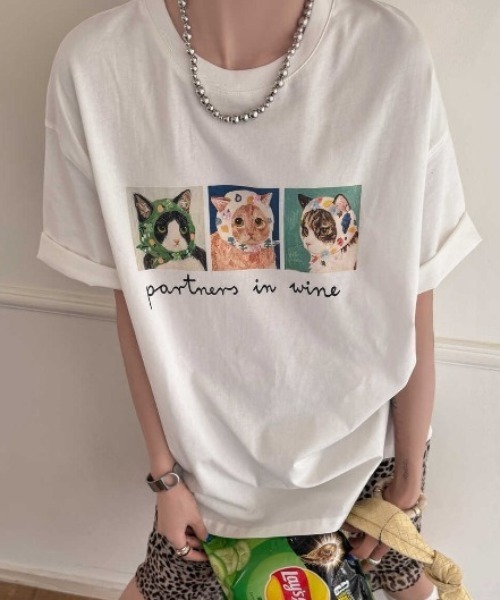 CHUN CHUN NOTES tシャツ 半袖 26SS/キャットプリントロゴTシャツ