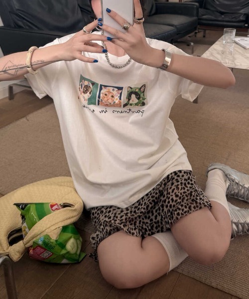 CHUN CHUN NOTES tシャツ 半袖 26SS/キャットプリントロゴTシャツ