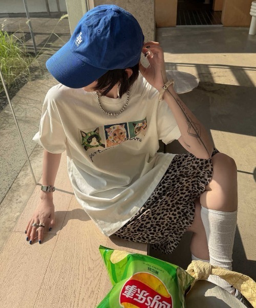 CHUN CHUN NOTES tシャツ 半袖 26SS/キャットプリントロゴTシャツ