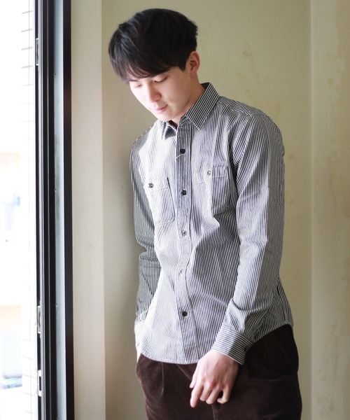 WESTSEA（ウエストシー） シャツ 日本製 ヒッコリー長袖ワークシャツ