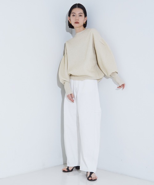 【美品✨】L'Appartement カシミヤ混　ボリュームスリーブニット　紺色 ボリュームスリーブ シアーメッシュオーバーニット（ニット