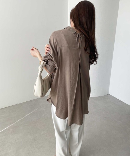 ブラウス シャツ バックシャンレースアップブラウス レディース GeeRA ブラウス シャツ バックレースアップリネン調シャツ