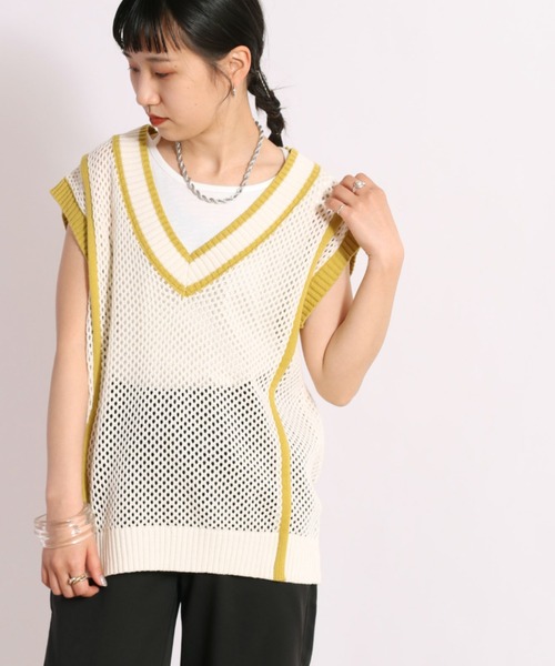 cepo ベスト ジレ メッシュニットロングベスト レディース
