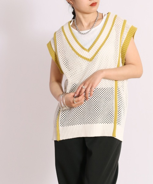 ベスト ジレ 「ELOOPS」メランジニットクロップドベスト レディース メンズ ベスト ジレ 「ELOOPS」メランジニットクロップドベスト