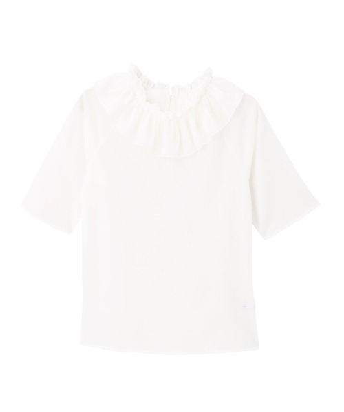 MECRE tシャツ フリルネックシアープルオーバー レディース