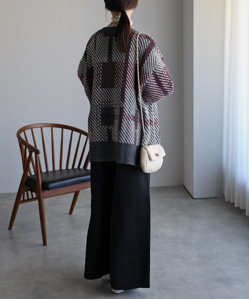 HYS チェッカーパターン カーディガン HAK0124F0038_zo_a001.jpg