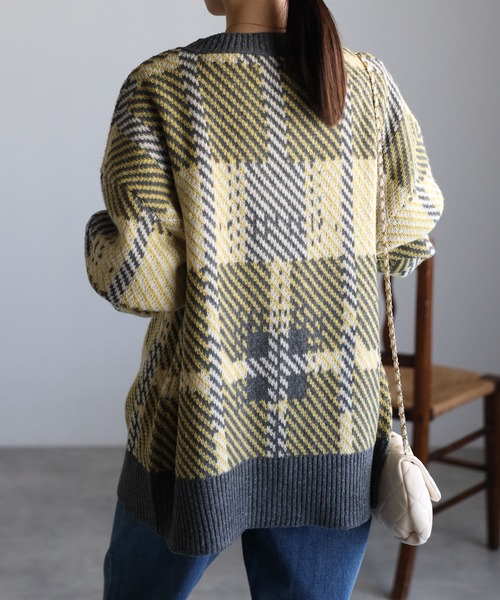 sakishimatokyo カーディガン 配色ジャガードチェックカーディガン