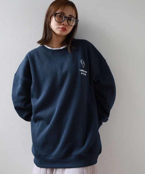【期間限定】 トレーナー 袖ライン 「0」ハートモチーフ刺繍 スウェット トップス