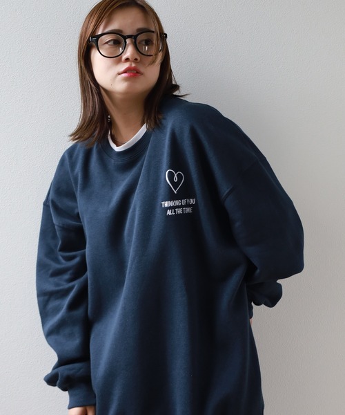 トレーナー スウェット 「0」ハートモチーフ刺繍 袖ライン
