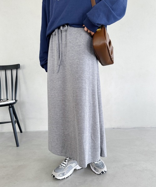 un+frame ロング スカート narrow knit long skirt／ ウエスト紐ナロー