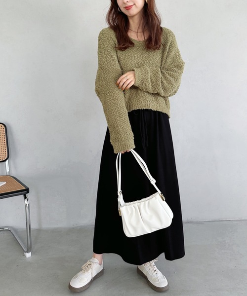 un+frame スカート narrow knit long skirt／ ウエスト紐ナロー