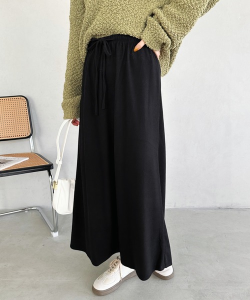 スカート una un+frame スカート narrow knit long skirt／ ウエスト紐ナロー