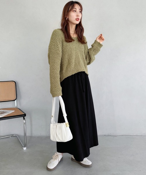 un+frame スカート narrow knit long skirt／ ウエスト紐ナロー