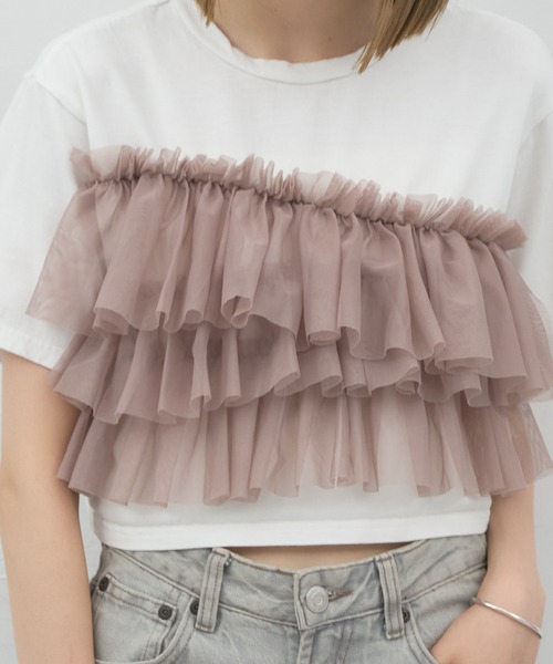 tシャツ Lace and tulle frill heart T-shirt レディース each alchemist tシャツ チュールフリルビスチェ付Tシャツ