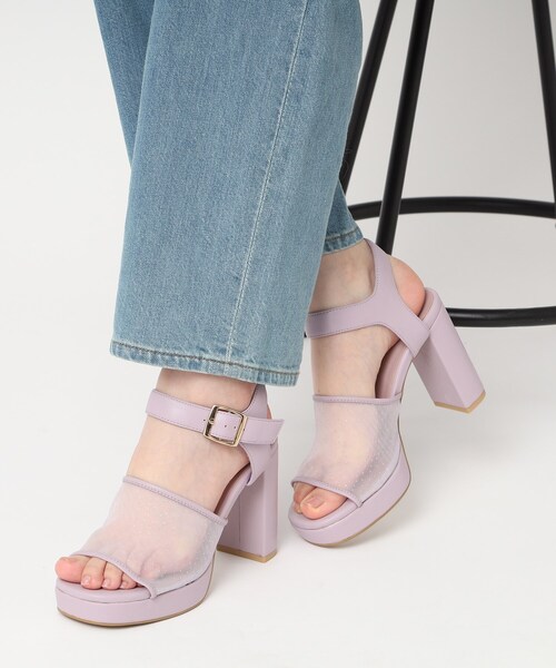 105 スエード&クリスタル チュール サンダル ESPERANZA サンダル ラメチュールコンビサンダル 24SS