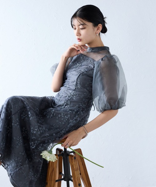 &Robu. ドレス パフスリーブ花柄刺繍レースドレス フォーマル